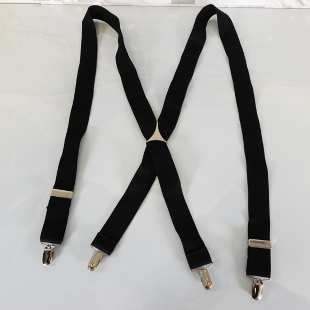 Suspender Mens Black Silver Clip on Adjustable Strap Stretch‎ Solid X Back
